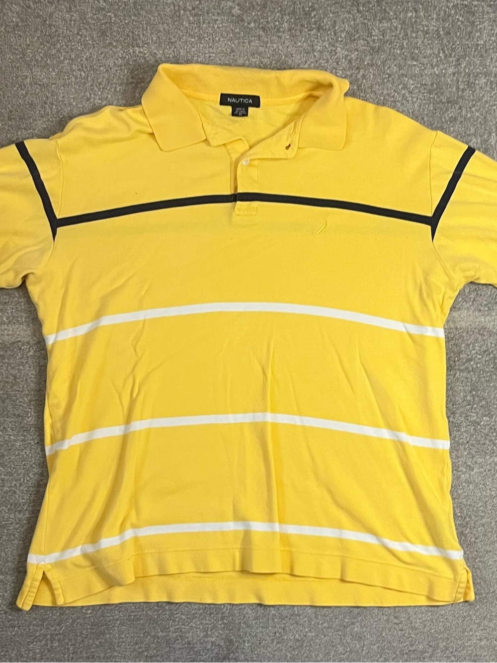 Nautica Yellow Polo with Navy & White‎ Stripes size M unisex C1-58